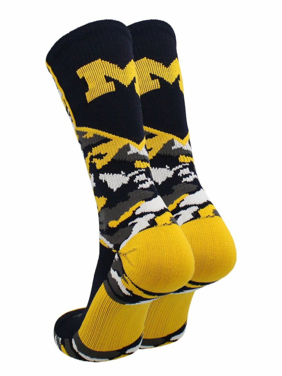 Ncaa Socks * | Buy Tck Michigan Wolverines Socks Woodland Camo Crew Navy/Gold