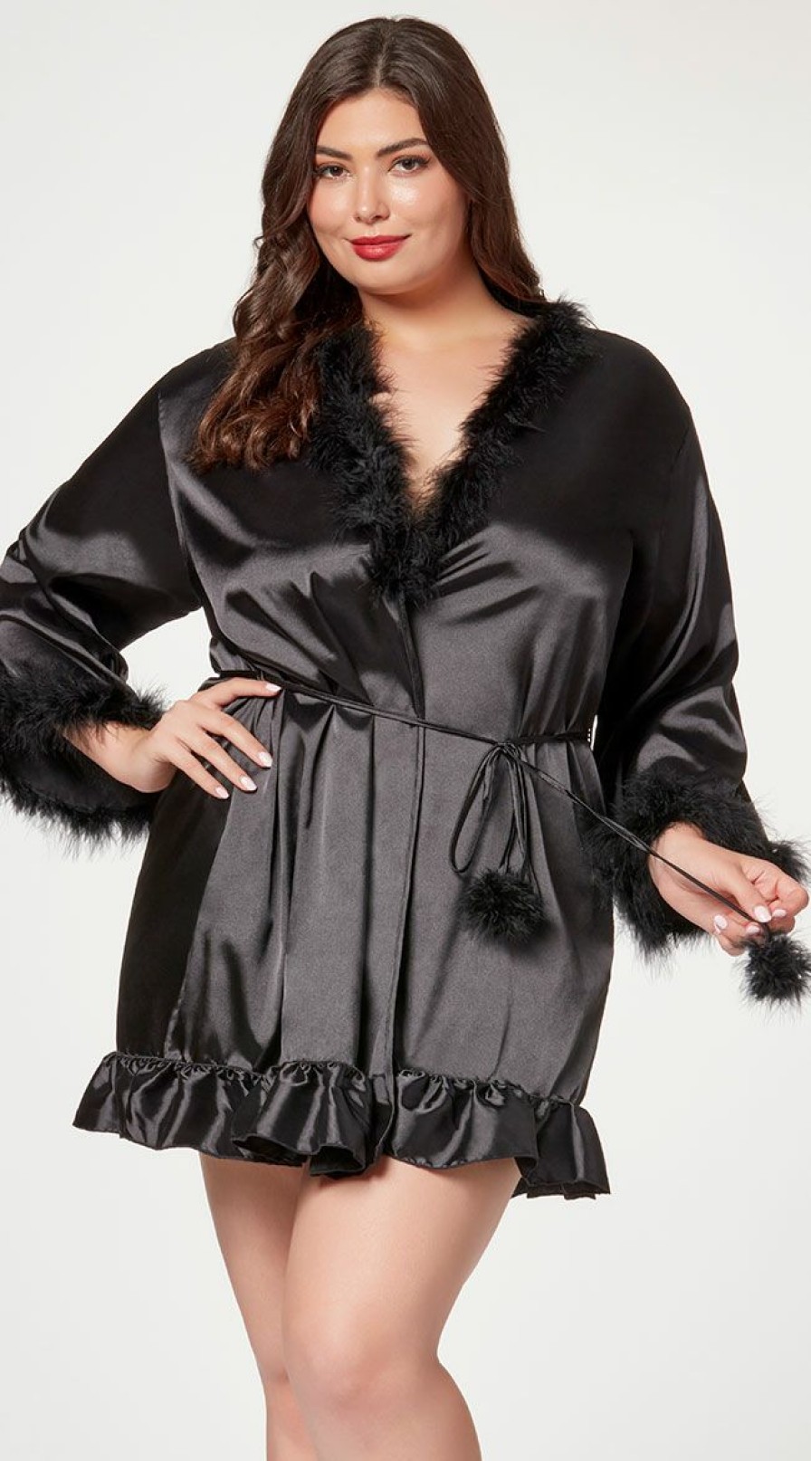 Lingerie * | Seven 'Til Midnight Plus Size Fuzzy Silk Short Robe