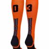 Ncaa Socks * | Deals Madsportsstuff Softball Socks Orange And Black Player Id Custom Number Over The Calf Socks For Softball Baseball Football Boys And Girls