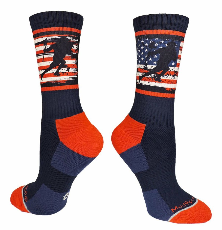 Ncaa Socks * | Best Pirce Madsportsstuff Usa Lacrosse Socks With American Flag And Player Crew Length Navy/Red/White