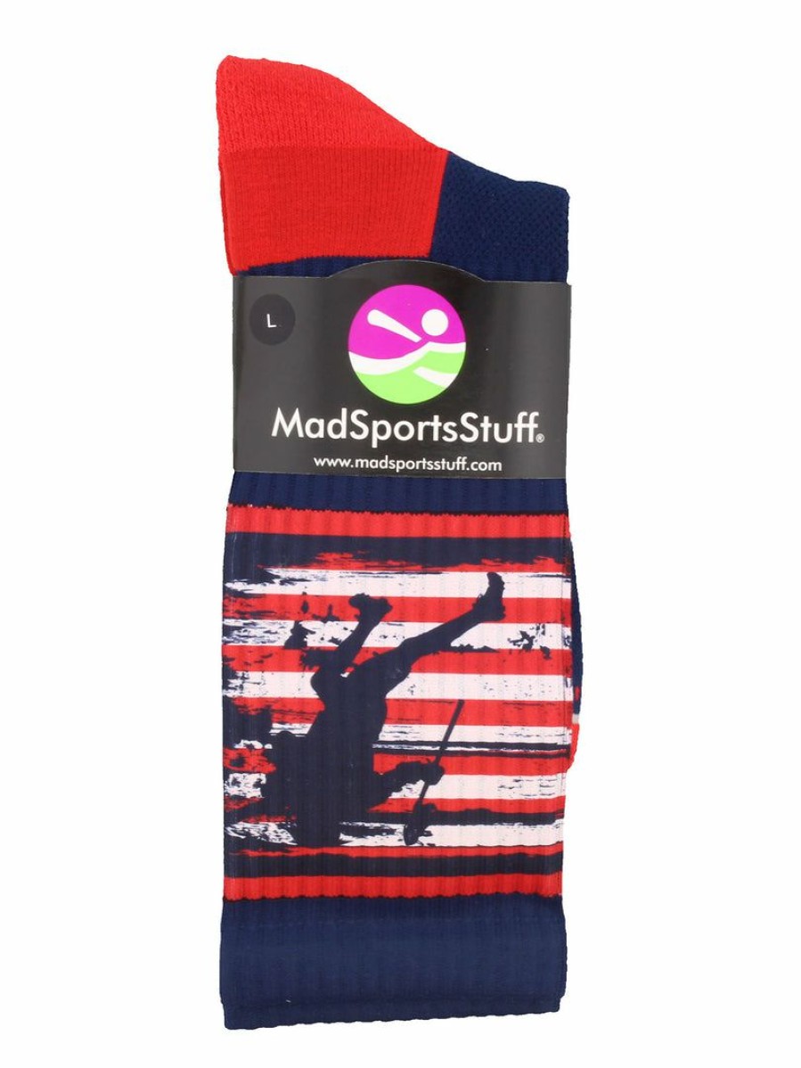 Ncaa Socks * | Best Pirce Madsportsstuff Usa Lacrosse Socks With American Flag And Player Crew Length Navy/Red/White