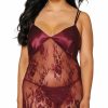 Lingerie * | Dreamgirl Plus Size Burgundy Elegance Chemise Set