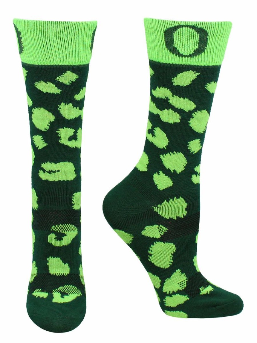 Ncaa Socks * | Wholesale Tck Oregon Ducks Socks Womens Savage Crew Socks Green/Gold