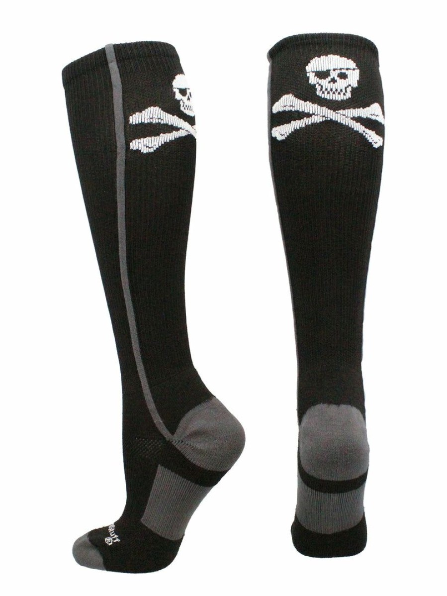 Ncaa Socks * | Flash Sale Madsportsstuff Pirate Skull And Crossbones (Jolly Roger) Over The Calf Socks Baseball Socks Black/Graphite