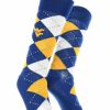 Ncaa Socks * | Best Deal Tck West Virginia Mountaineers Argyle Dress Socks Ncaa Fanwear Crew Length All Schools Gold/Blue