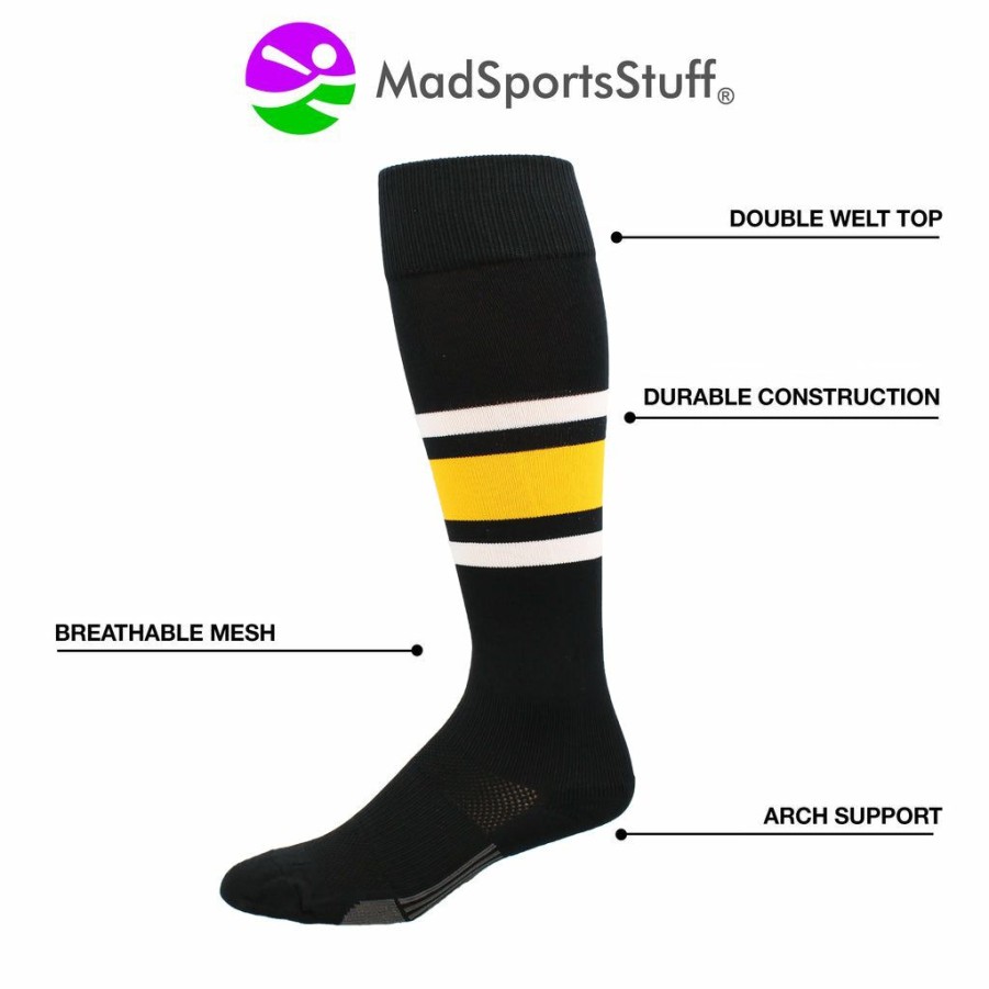 Ncaa Socks * | Top 10 Madsportsstuff Dugout 3 Stripe Baseball Socks Over The Calf Length Pattern E