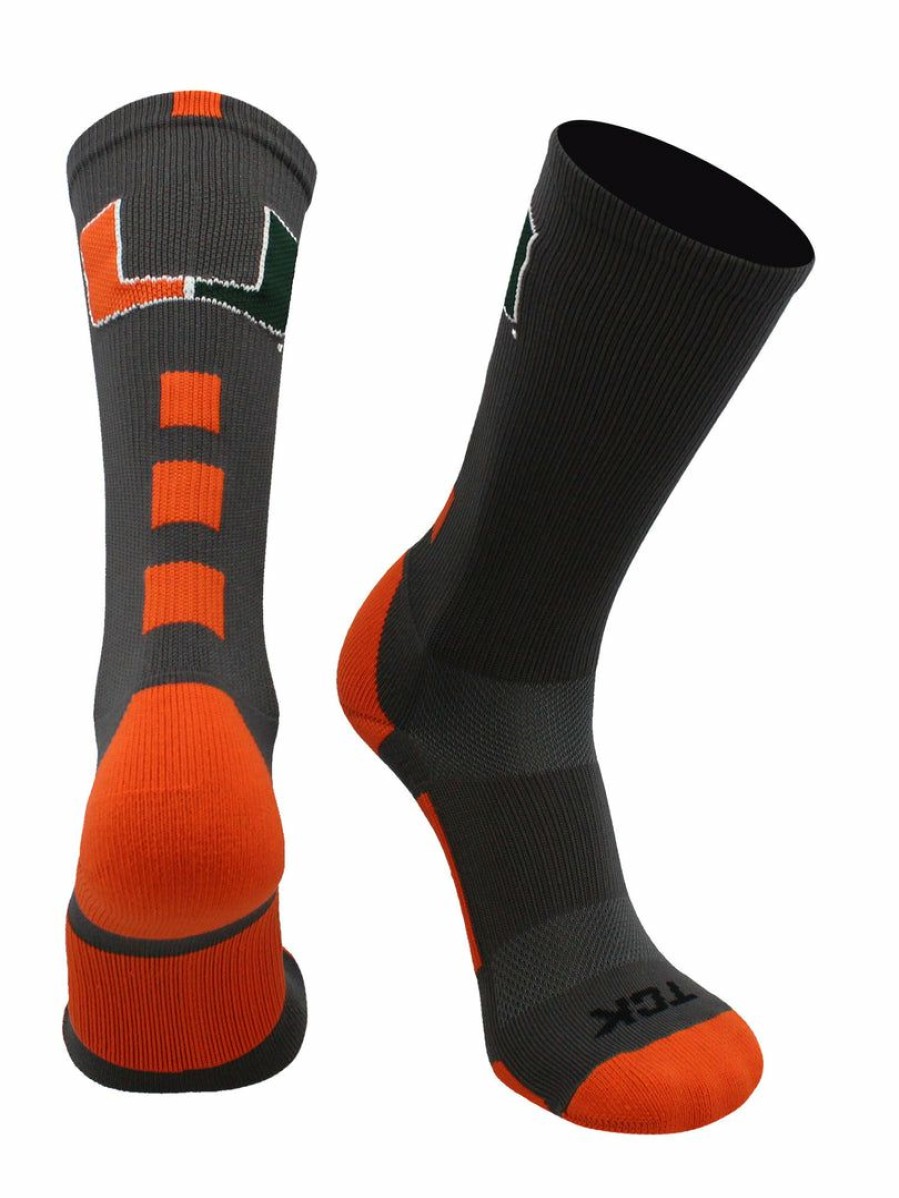 Ncaa Socks * | Cheapest Tck Miami Hurricanes Socks Baseline Crew All Schools Graphite/Orange