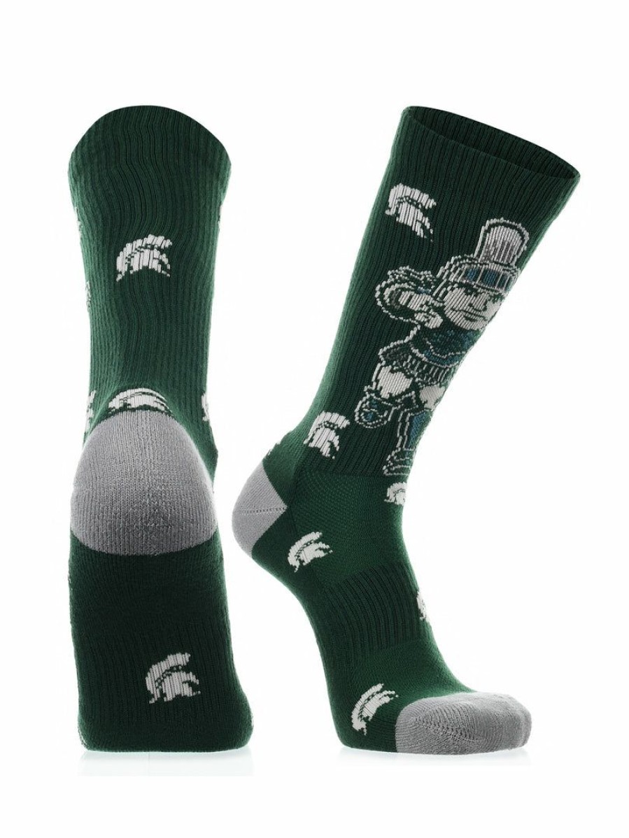 Ncaa Socks * | Flash Sale Tck Michigan State Spartans Socks Crew Length Sock Mayhem Green/Grey/White