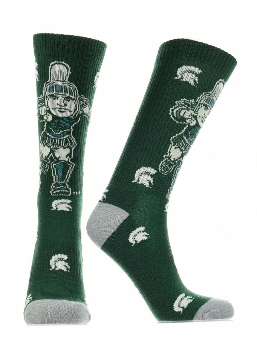 Ncaa Socks * | Flash Sale Tck Michigan State Spartans Socks Crew Length Sock Mayhem Green/Grey/White