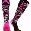 Ncaa Socks * | Coupon Tck Baseball Socks Woodland Camo Breast Cancer Awareness Over The Calf Socks Black/Hot Pink