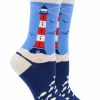 Ncaa Socks * | Coupon Whd Crazy Socks Crew Lighthouse Socks For Women For Ocean Lovers Oatmeal