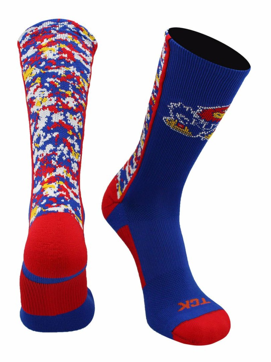 Ncaa Socks * | Discount Tck Kansas Jayhawks Socks Digital Camo Crew Blue/Crimson/White