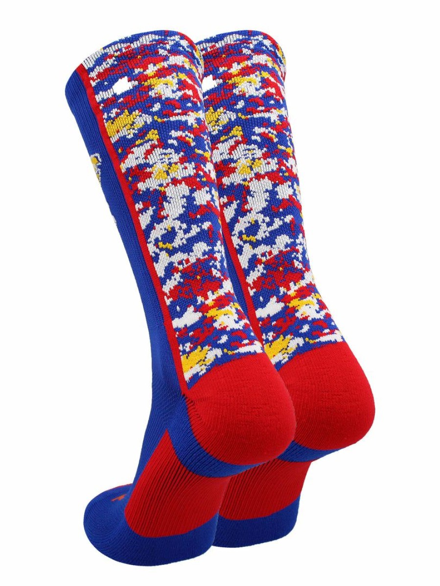 Ncaa Socks * | Discount Tck Kansas Jayhawks Socks Digital Camo Crew Blue/Crimson/White