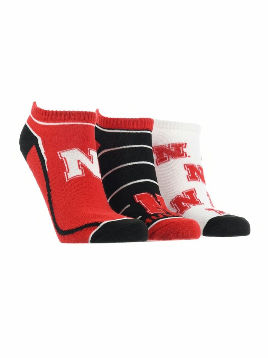 Ncaa Socks * | Cheapest Tck All Schools Nebraska Cornhuskers No Show Socks Full Field 3 Pack Red/Black/White