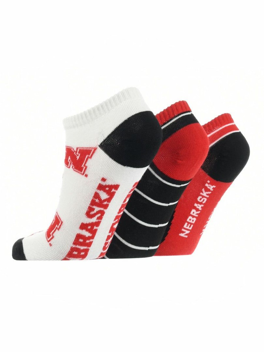 Ncaa Socks * | Cheapest Tck All Schools Nebraska Cornhuskers No Show Socks Full Field 3 Pack Red/Black/White