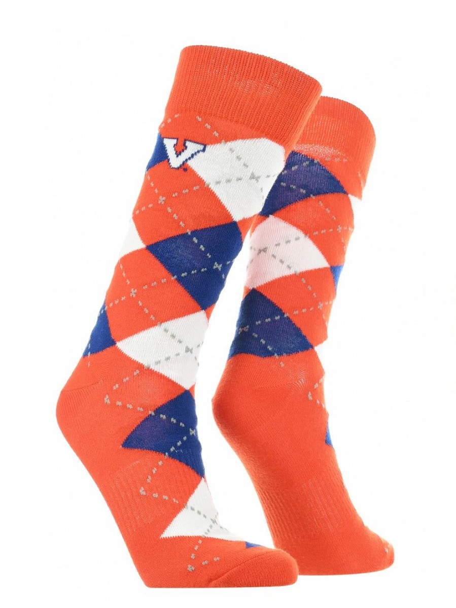 Ncaa Socks * | Cheap Tck Virginia Cavaliers Argyle Dress Socks Ncaa Fanwear Crew Length Orange/Blue/White