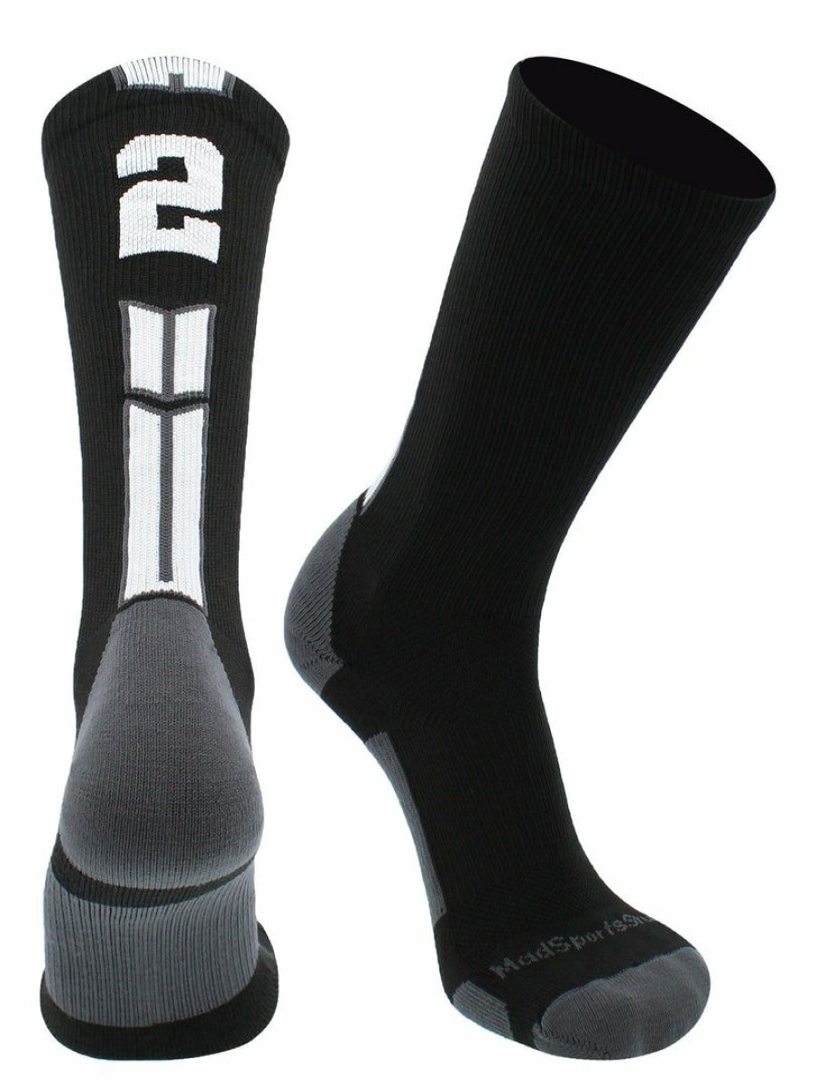 Ncaa Socks * | Buy Madsportsstuff Black Player Id Custom Number Crew Socks For Basketball Lacrosse Volleyball Boys And Girls