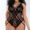 Lingerie * | Mapale Plus Size Harnessed Seduction Garter Teddy