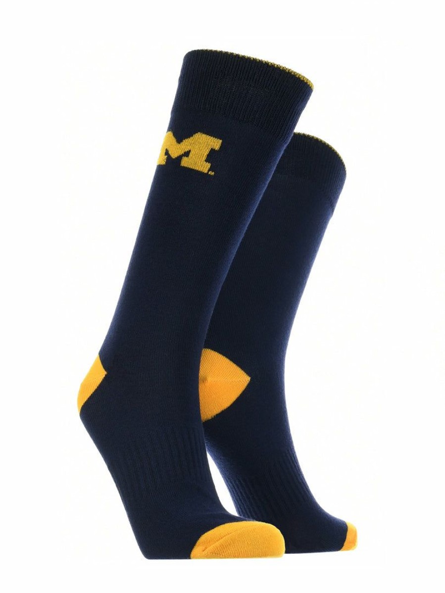 Ncaa Socks * | Best Deal Tck Michigan Wolverines Dress Socks Dean'S List Crew Length Socks All Schools Blue/Maize