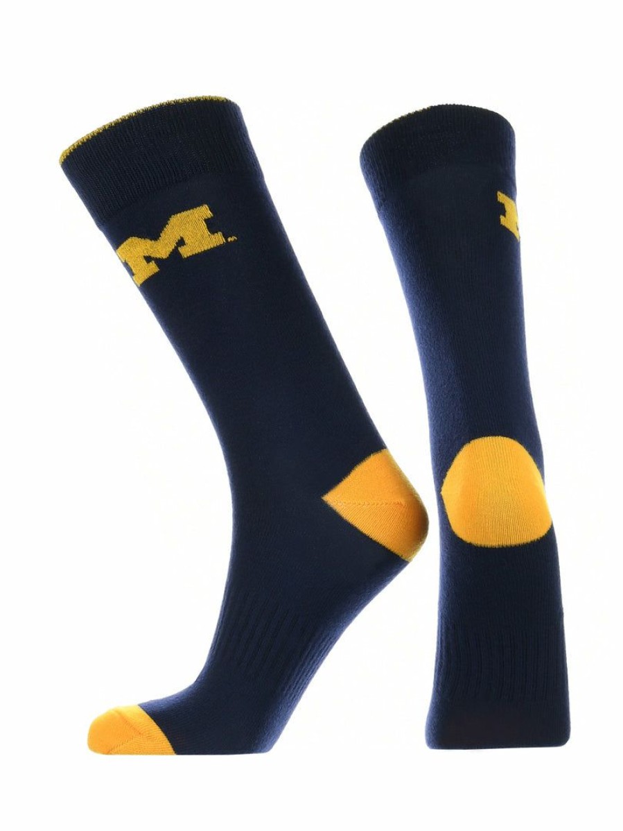 Ncaa Socks * | Best Deal Tck Michigan Wolverines Dress Socks Dean'S List Crew Length Socks All Schools Blue/Maize