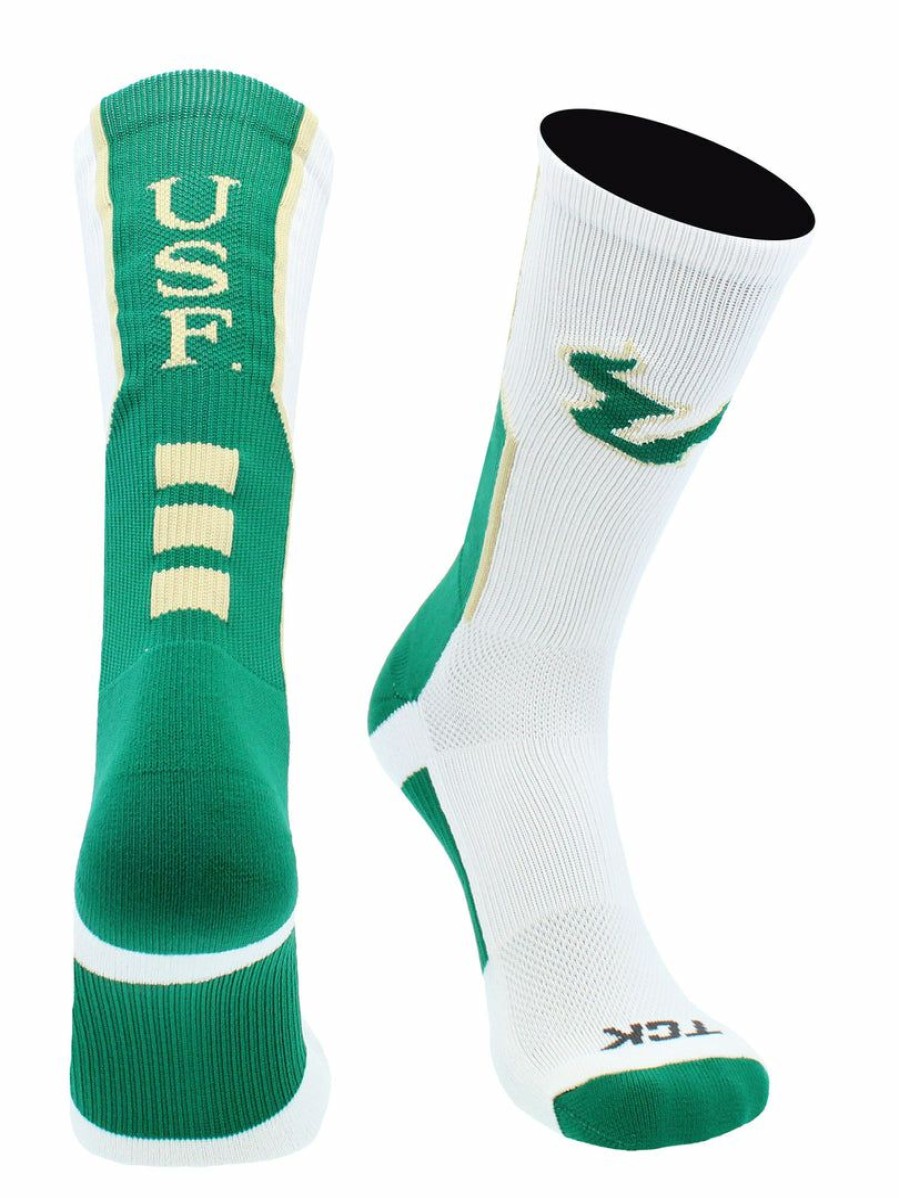 Ncaa Socks * | Best Pirce Tck All Schools University Of South Florida Bulls Socks Perimeter Crew White/Green/Gold