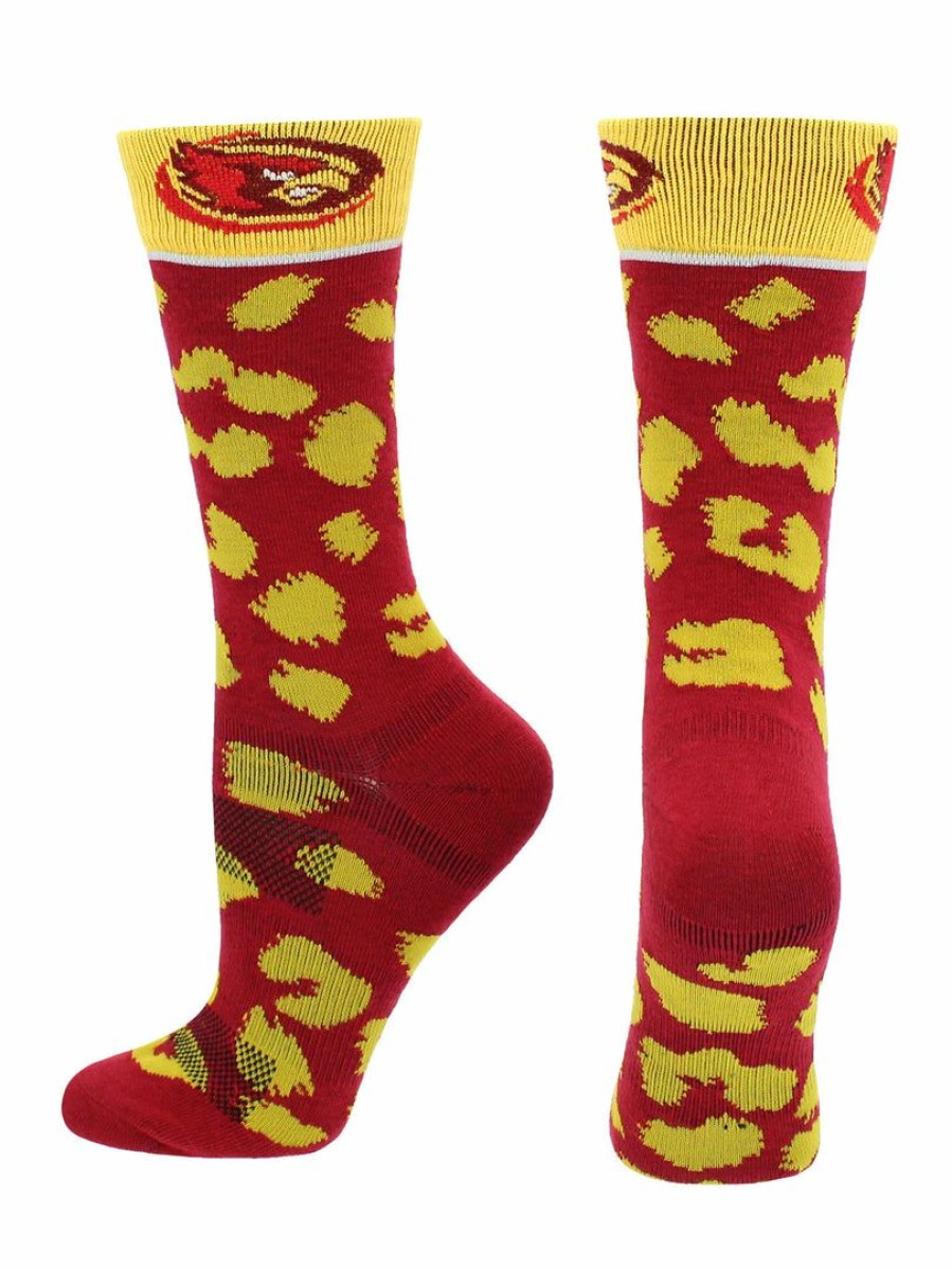 Ncaa Socks * | Discount Tck All Schools Iowa State Cyclones Socks Womens Savage Crew Socks Cardinal/Gold