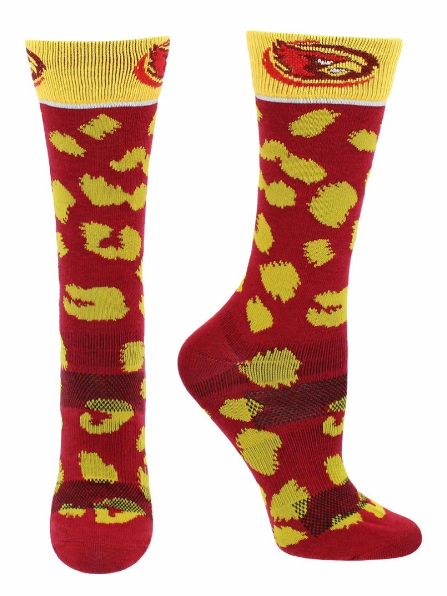 Ncaa Socks * | Discount Tck All Schools Iowa State Cyclones Socks Womens Savage Crew Socks Cardinal/Gold