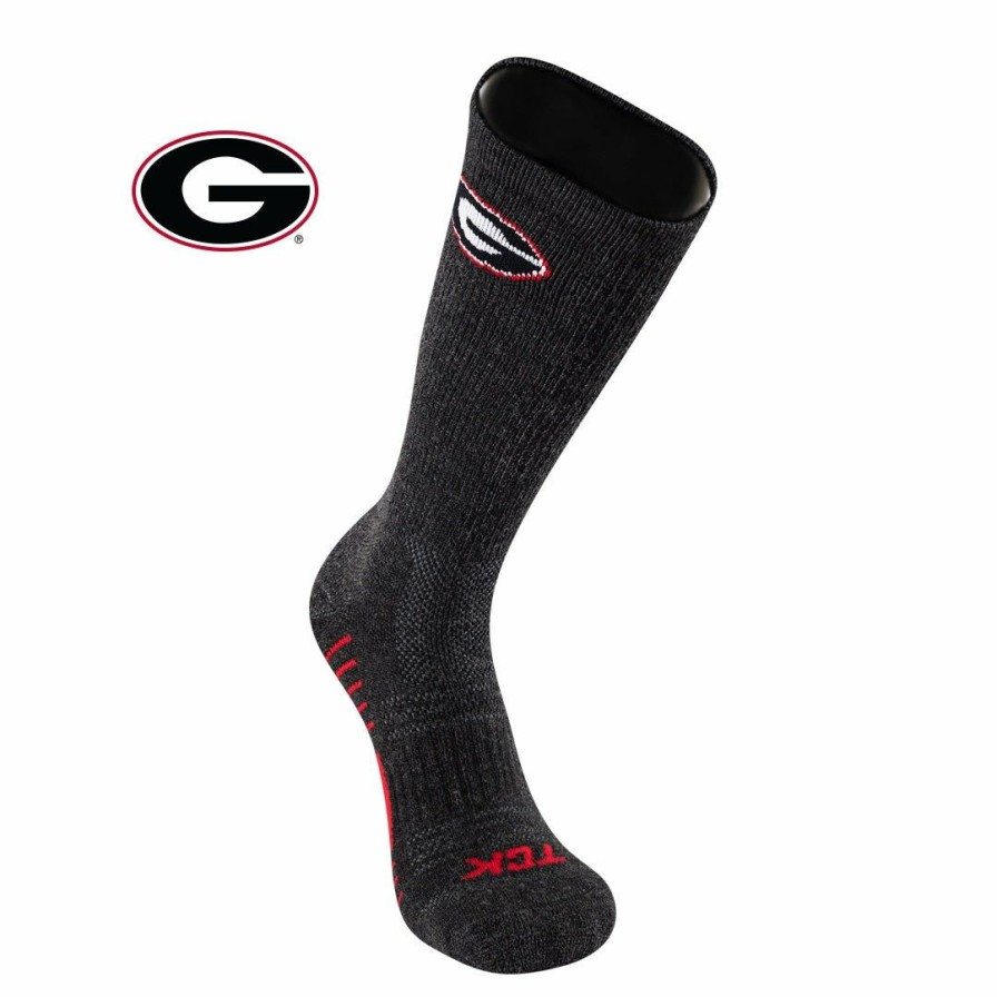 Ncaa Socks * | Brand New Tck University Of Georgia Bulldogs Socks Pure Merino Wool Far Trek Charcoal/Red/White