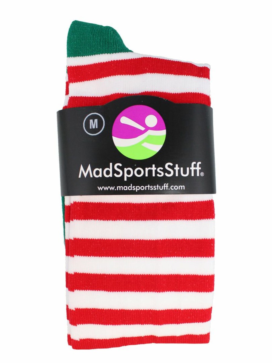 Ncaa Socks * | Best Deal Madsportsstuff Elf Christmas Socks With Bells Over The Calf Length Softball Socks White/Red/Green