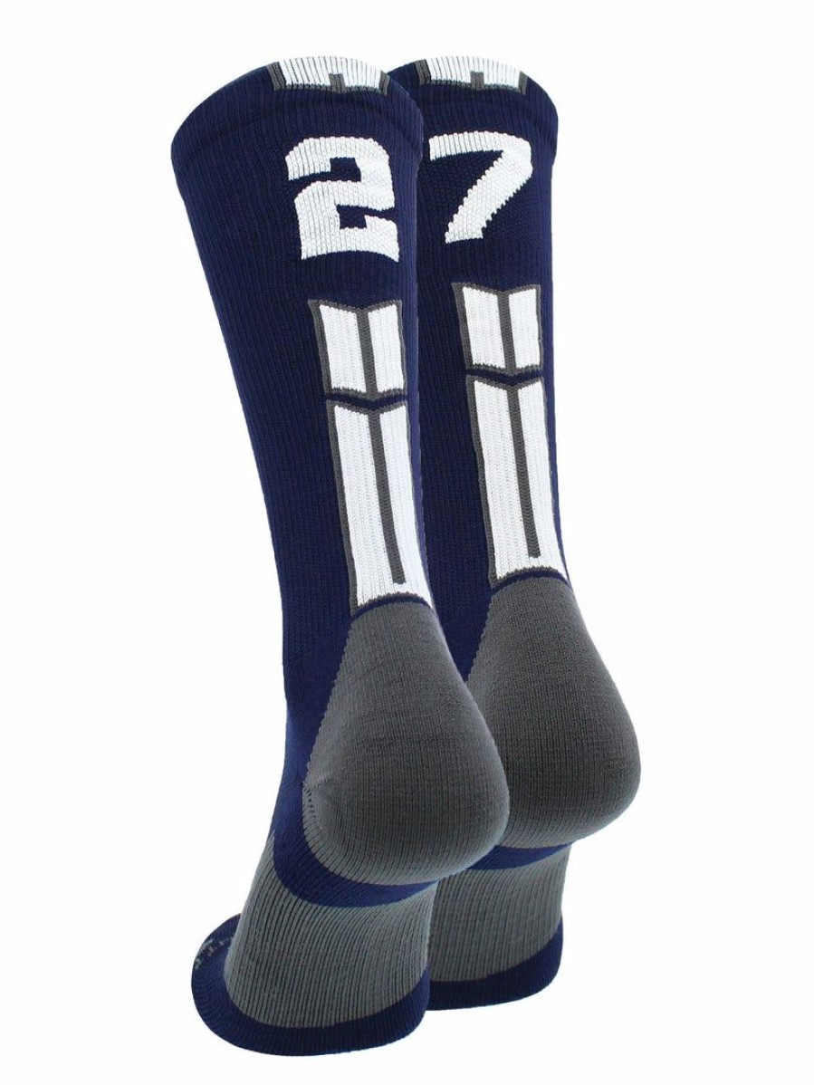 Ncaa Socks * | Best Deal Madsportsstuff Navy Player Id Custom Number Crew Socks For Basketball Lacrosse Volleyball Boys And Girls