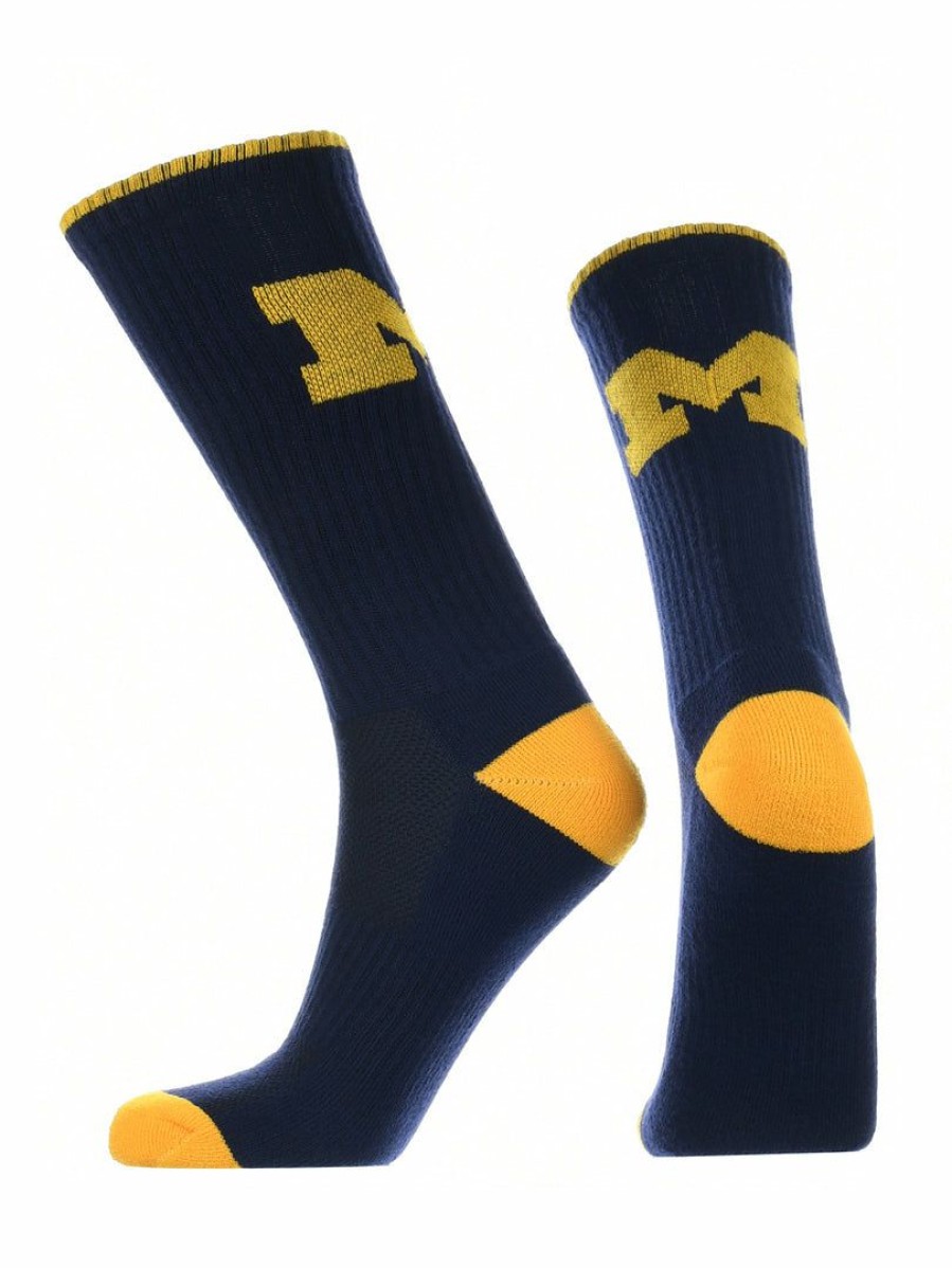 Ncaa Socks * | Best Deal Tck Michigan Wolverines Socks Campus Legend Crew Length Blue/Maize