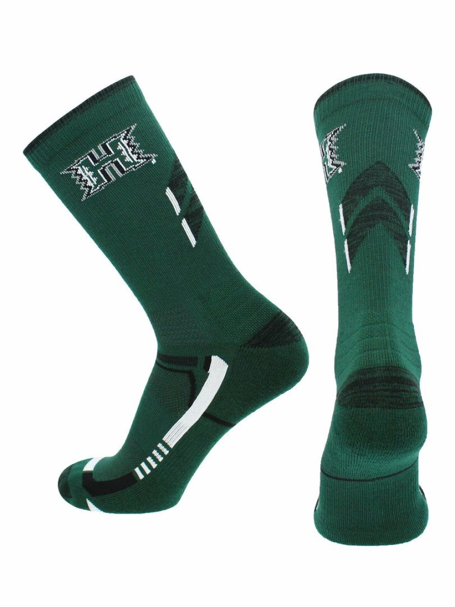 Ncaa Socks * | Deals Tck Hawaii Rainbow Warriors Socks University Of Hawaii Rainbow Warriors Champion Crew Socks All Schools Green/Black