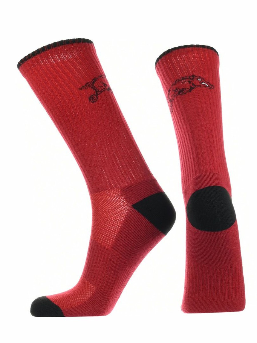 Ncaa Socks * | Top 10 Tck All Schools Arkansas Razorbacks Socks Campus Legend Crew Length Red/Black