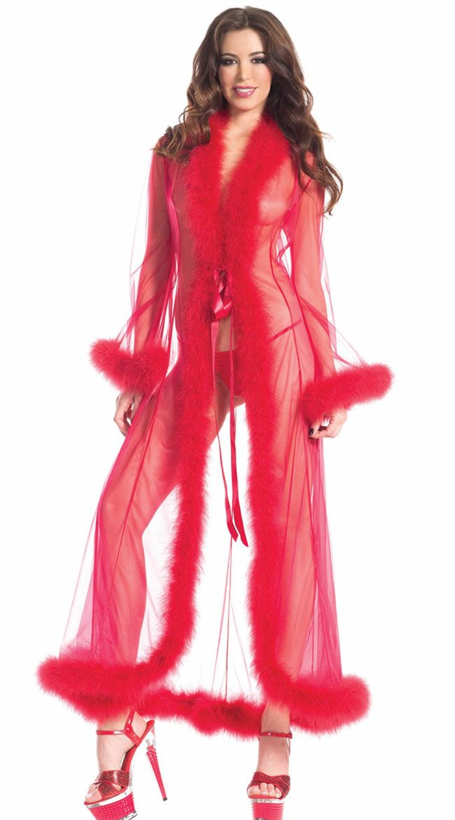 Lingerie * | Be Wicked Sheer Illusion Marabou Robe