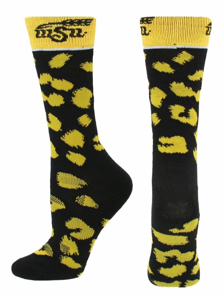 Ncaa Socks * | Best Deal Tck Wichita State Shockers Socks Womens Savage Crew Socks All Schools Black/Yellow