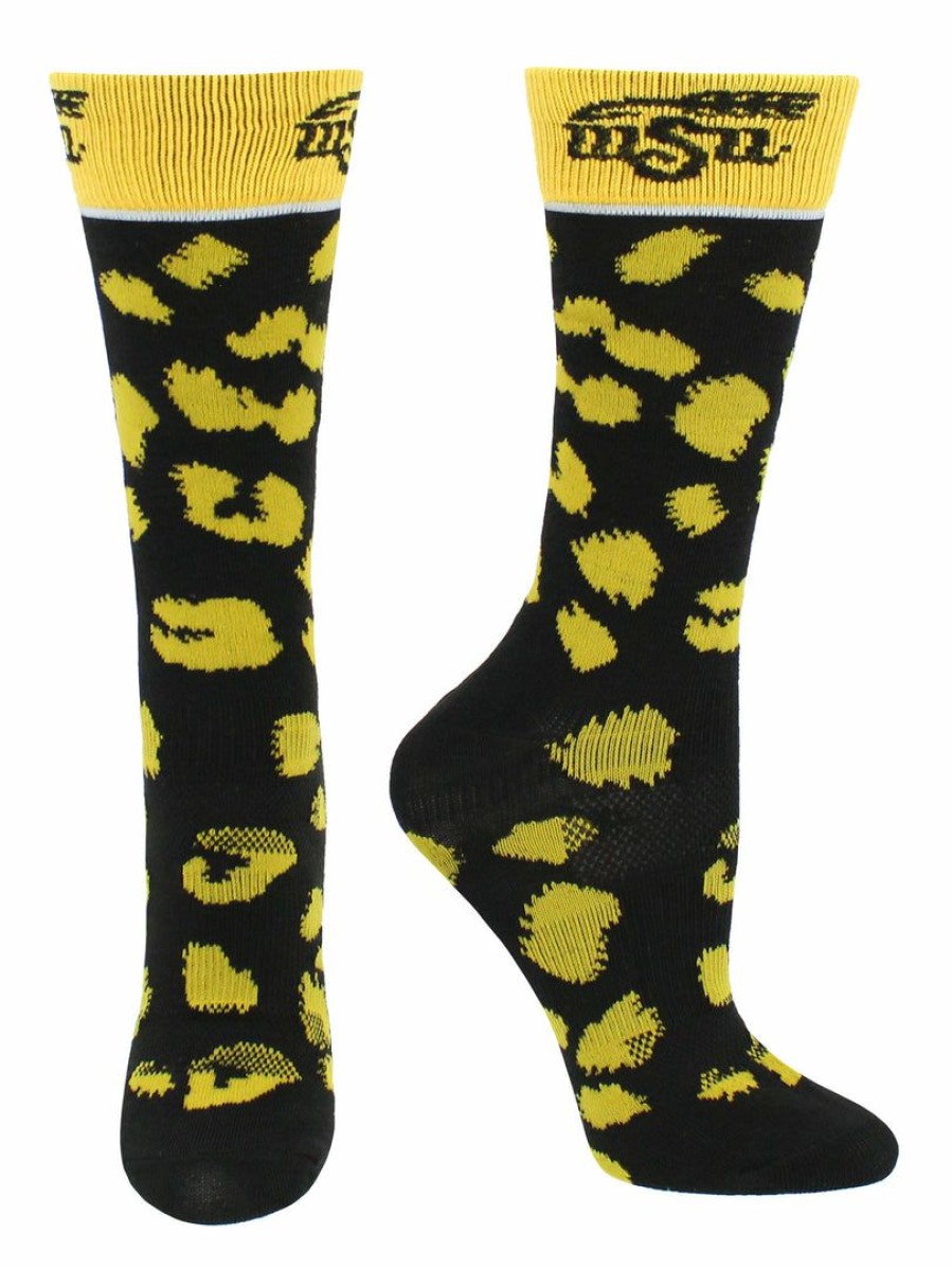 Ncaa Socks * | Best Deal Tck Wichita State Shockers Socks Womens Savage Crew Socks All Schools Black/Yellow