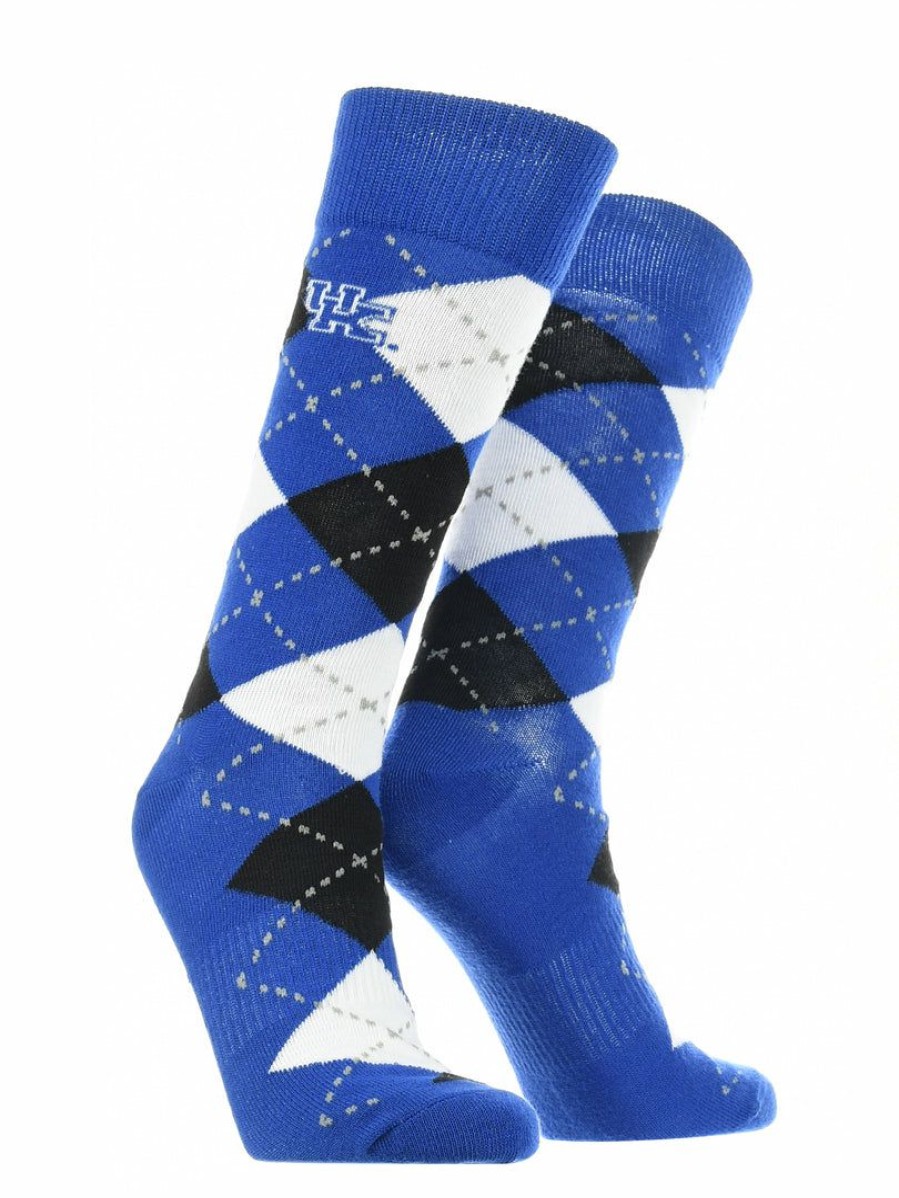 Ncaa Socks * | Promo Tck Kentucky Wildcats Argyle Dress Socks Ncaa Fanwear Crew Length Blue/White/Black