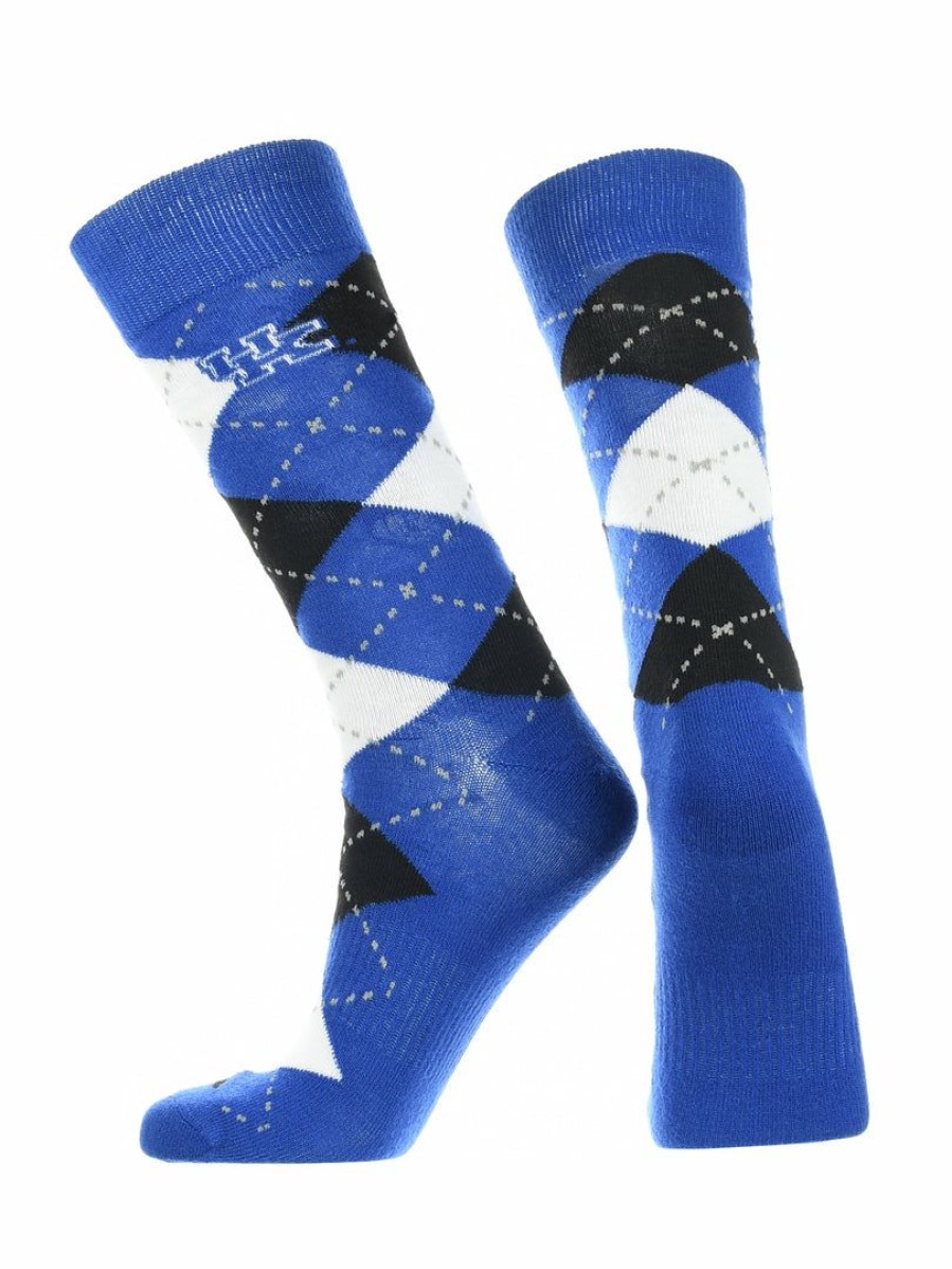 Ncaa Socks * | Promo Tck Kentucky Wildcats Argyle Dress Socks Ncaa Fanwear Crew Length Blue/White/Black