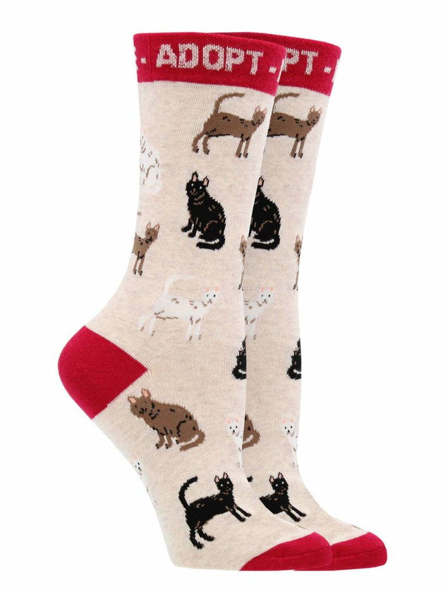 Ncaa Socks * | New Whd Adopt A Cat Socks For Women Gift For Cat Lovers Crazy Socks Crew Oatmeal