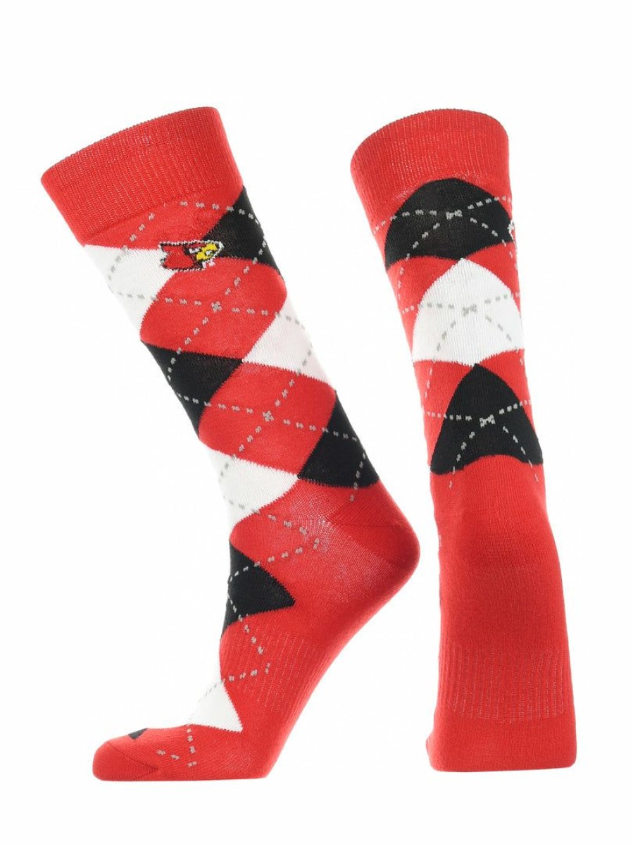 Ncaa Socks * | Wholesale Tck Louisville Cardinals Argyle Dress Socks Ncaa Fanwear Crew Length All Schools Red/Black/White