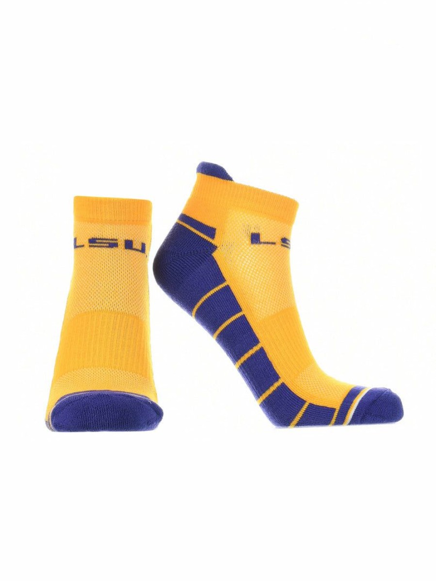 Ncaa Socks * | Buy Tck All Schools Lsu Tigers Low Cut Ankle Socks With Tab Gold/Purple