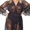 Lingerie * | Coquette Plus Size Draping Mesh And Lace Robe