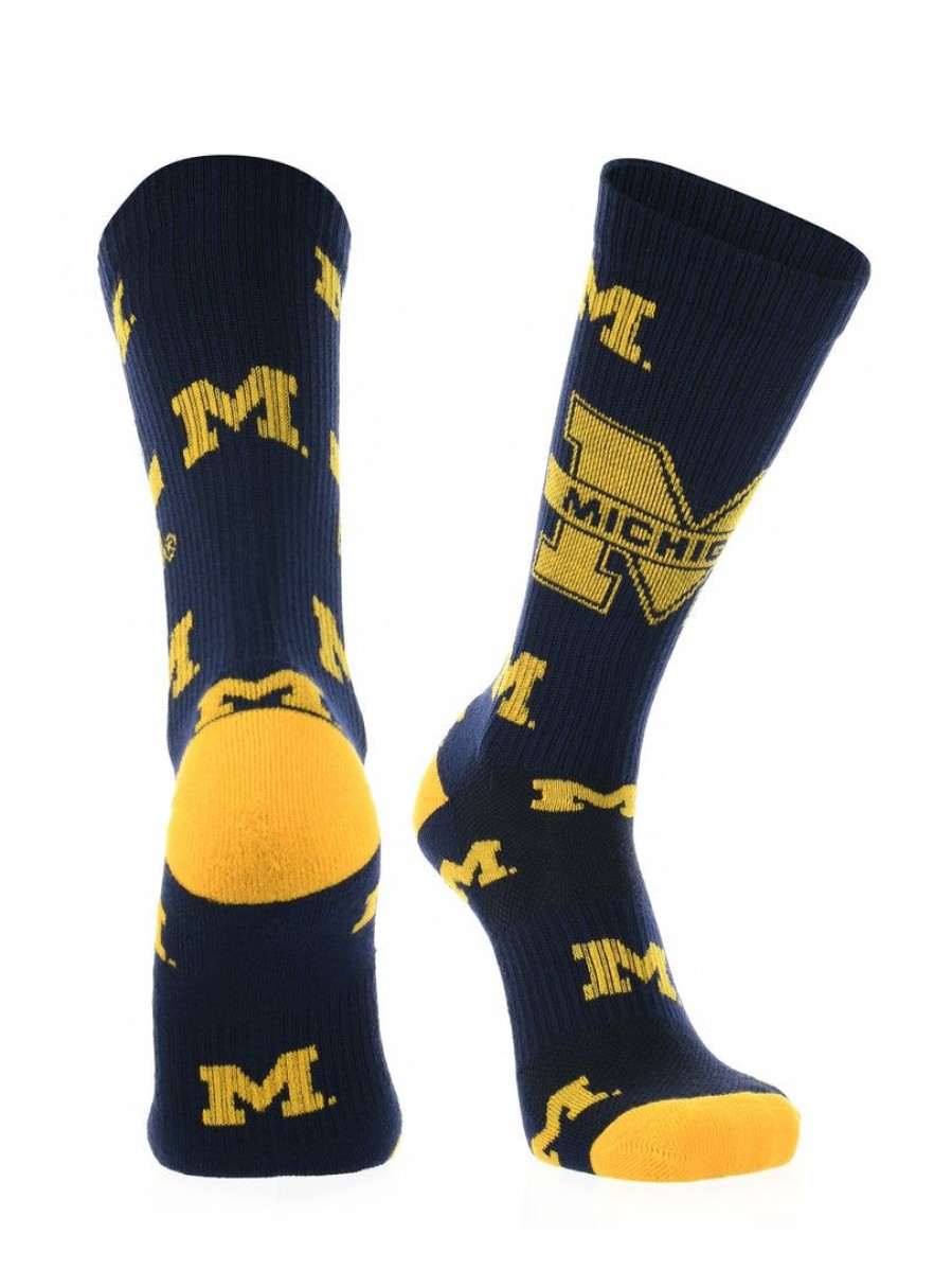 Ncaa Socks * | Promo Tck Michigan Wolverines Socks Crew Length Sock Mayhem Blue/Maize