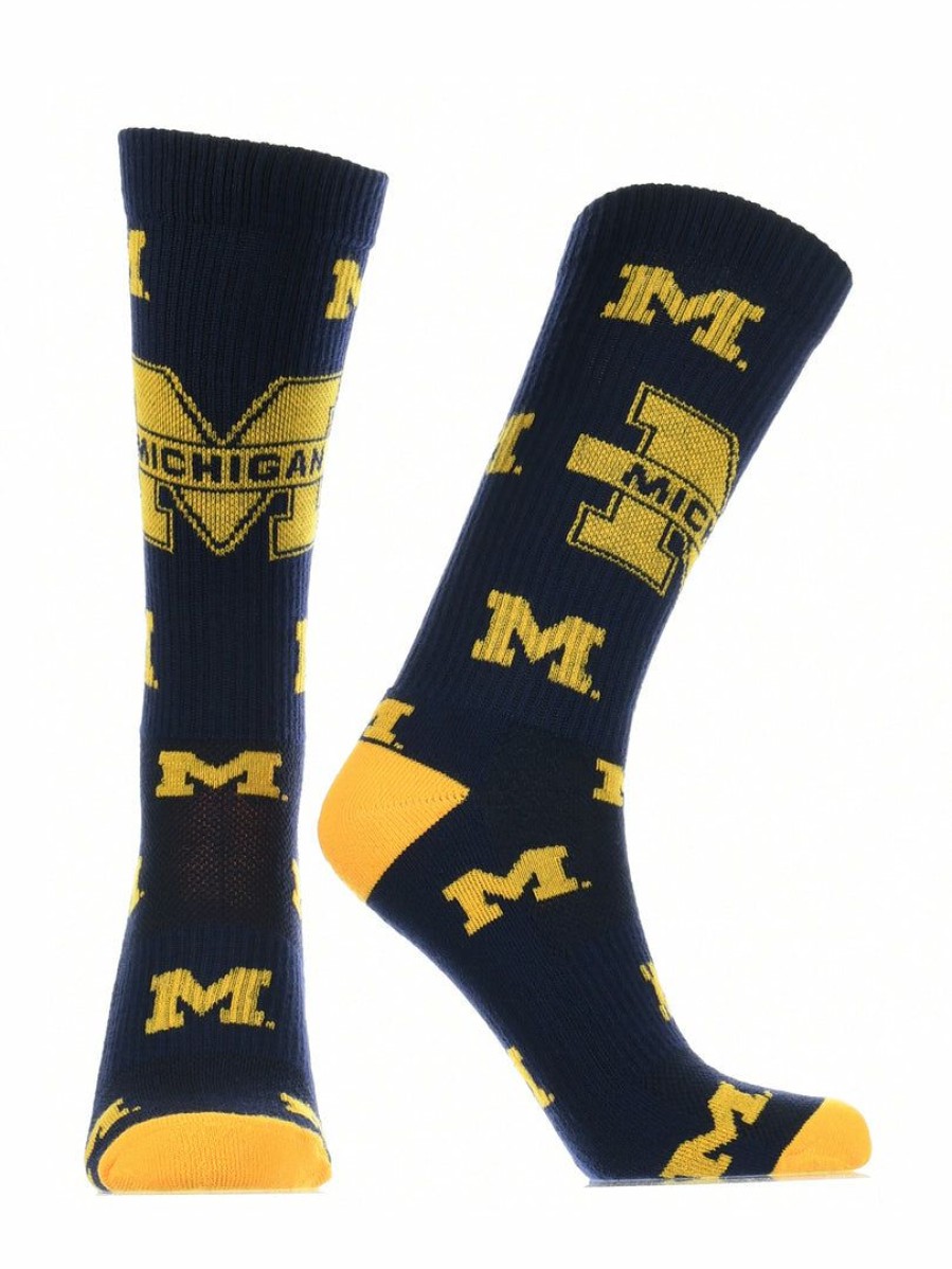 Ncaa Socks * | Promo Tck Michigan Wolverines Socks Crew Length Sock Mayhem Blue/Maize